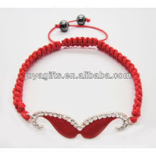 Red Mustache woven shambala bracelet with diamante